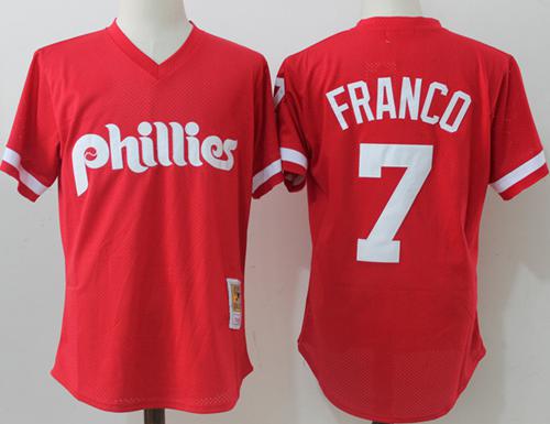 Mitchell And Ness Phillies #7 Maikel Franco Red Throwback Stitched MLB Jersey - Click Image to Close